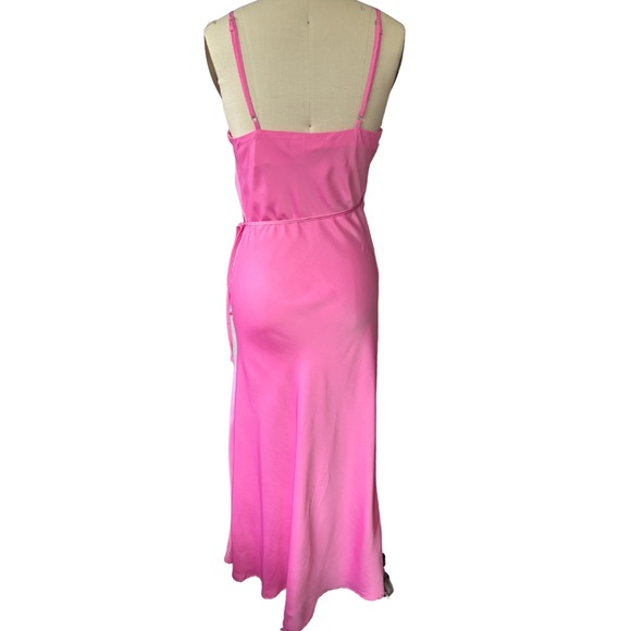 Pink Spaghetti Strap Satin Wrap Midi/Maxi Dress size Small - Picture 2 of 5
